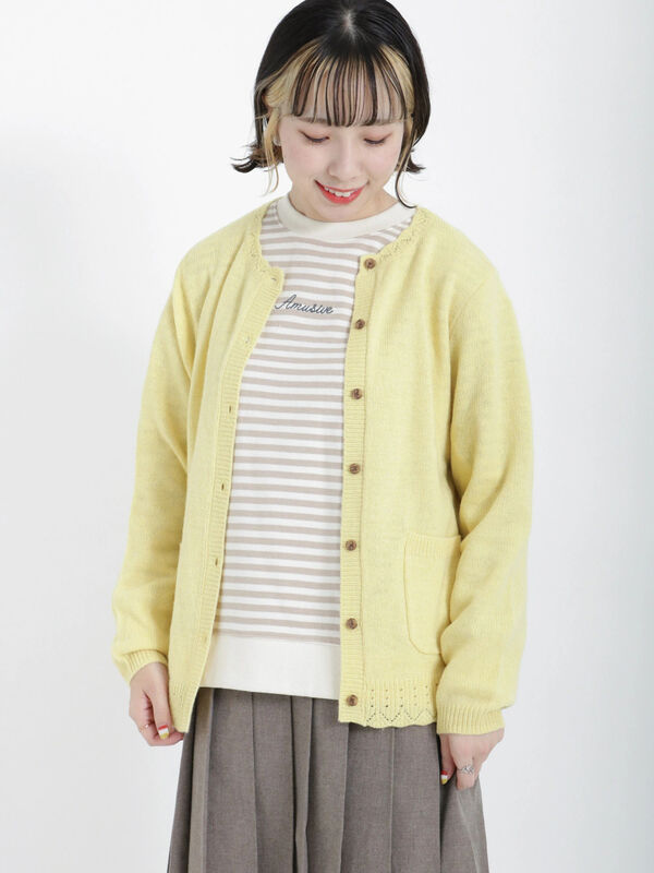 フランスウール】雪柄刺繍入りスカラップカーディガン（トップス  