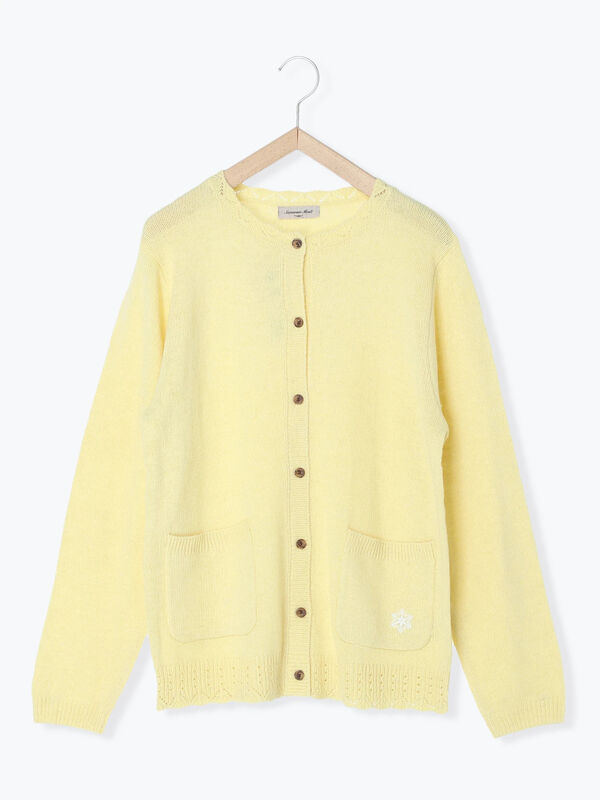 フランスウール】雪柄刺繍入りスカラップカーディガン（トップス  