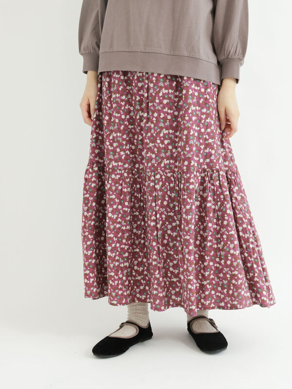 割引き73k12① カネコイサオ ティアードスカート 花柄スカート ロングスカート スカート
