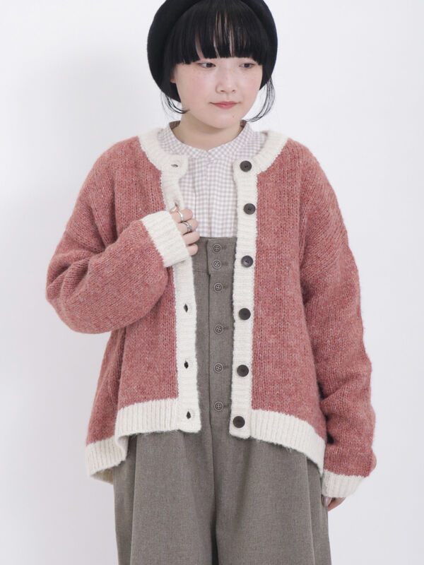 カーディガン ヘム配色クルーネックカーディガン レディース ADAM ET ROPE'｜【定番】モヘアミックス オーバーサイズ クルー