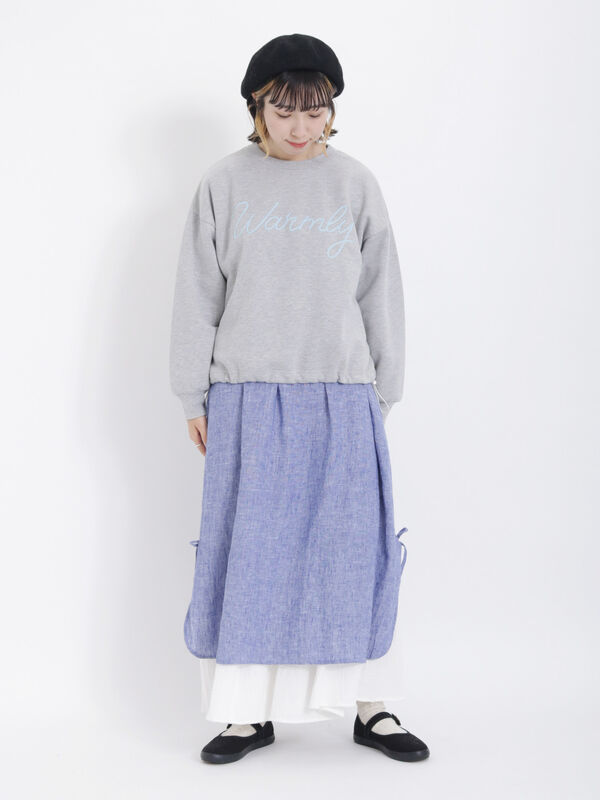 チェーン刺繍ロゴ裾ドロストショートスウェット（トップス