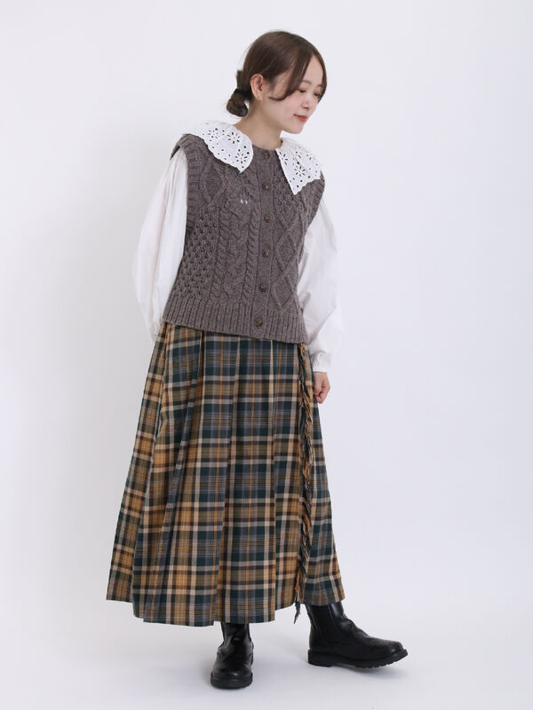 帯電防止】フリンジプリーツスカート（ボトムス/スカート