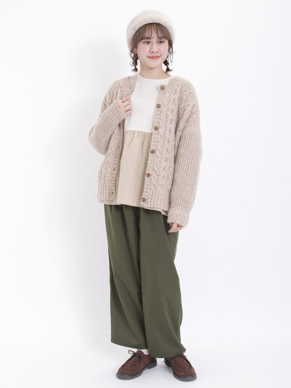 配色ピンタッククルーネックブラウス（トップス/シャツ