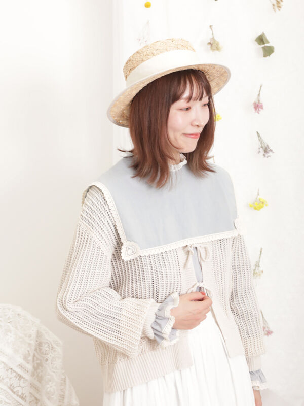 マシンウォッシャブル】メッシュ編みリボンカーディガン（トップス