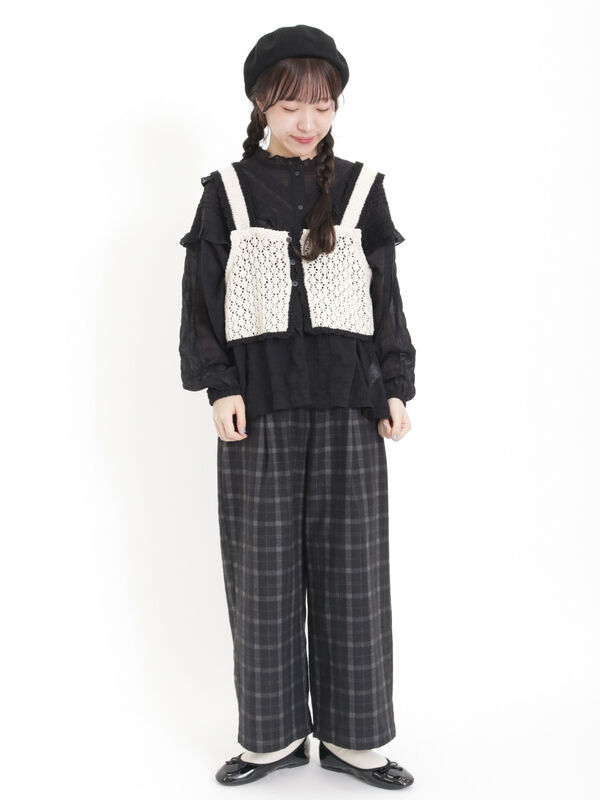ぷー★新品★サマンサモスモス★シンプル＊ゆったり＊ツイルタックパンツ 柄アソート裾タックパンツ（ボトムス/パンツ）【セール