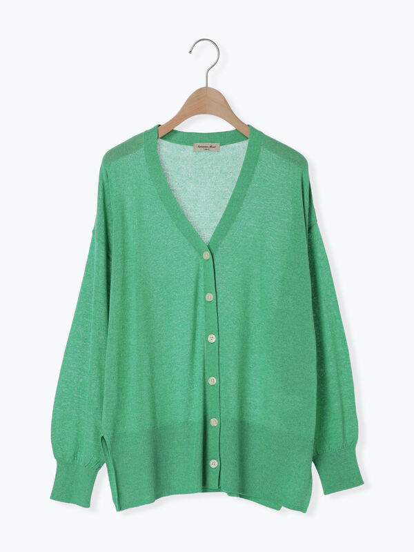 グリーン カーディガン UV・マシンウォッシャブル】ゆるVネックカーディガン（トップス