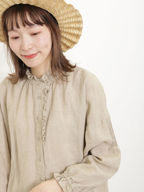 イージーケア】柄アソートリネン混フリルチュニック（トップス