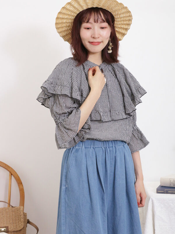 ビッグカラー袖フリルブラウス（トップス/シャツ・ブラウス）【セール