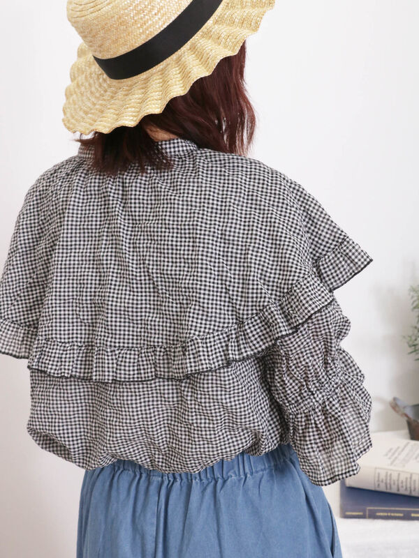 ビッグカラー袖フリルブラウス（トップス/シャツ・ブラウス）【セール