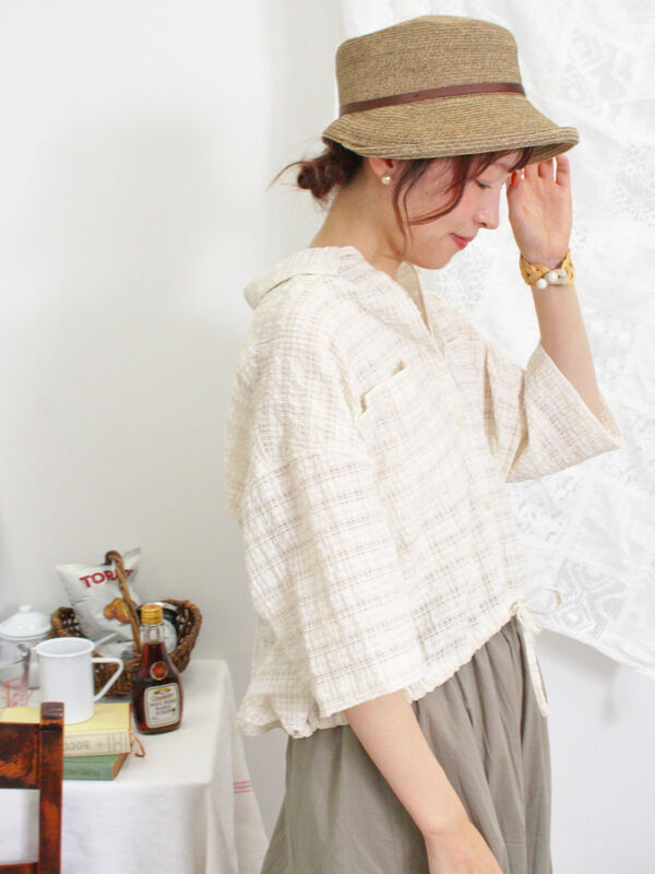 シアーチェックドロストシャツ（トップス/シャツ・ブラウス）【セール