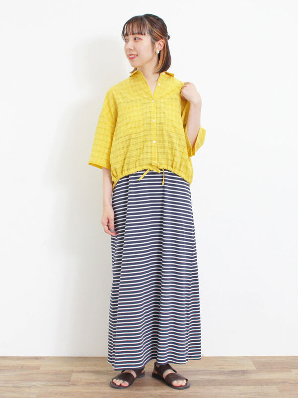 シアーチェックドロストシャツ（トップス/シャツ・ブラウス）【セール