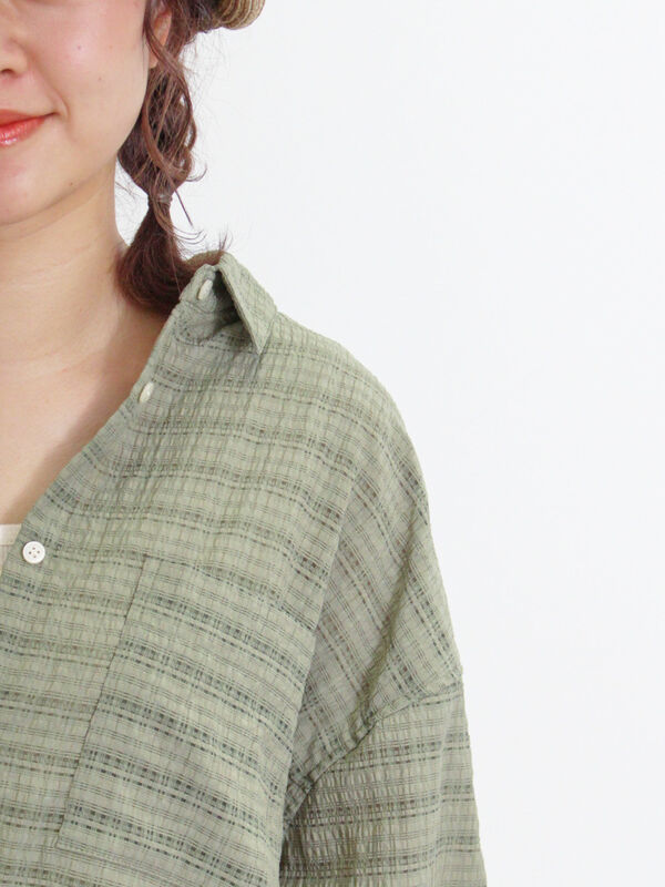 シアーチェックドロストシャツ（トップス/シャツ・ブラウス）【セール