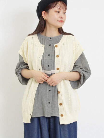 テープヤーン前後2WAYベスト（ブラック/オレンジ/モカ/マスタード/キナリ）｜Samansa Mos2（サマンサ モスモス）通販