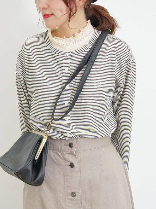 ワンポイント刺繍シアーボーダーカーディガン（トップス/カーディガン