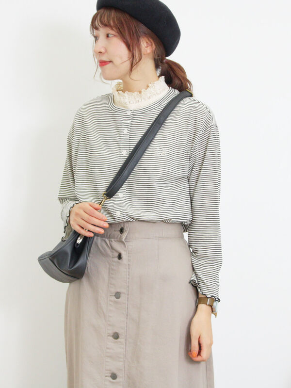 ワンポイント刺繍シアーボーダーカーディガン（トップス/カーディガン