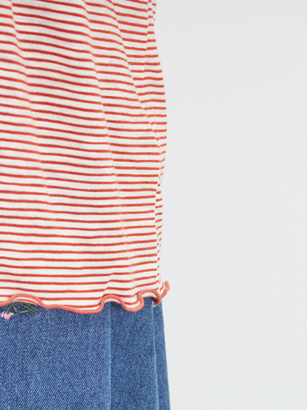 ワンポイント刺繍シアーボーダーカーディガン（トップス/カーディガン