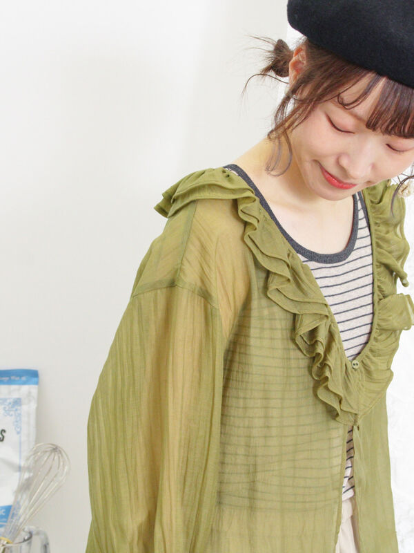 セルロースナイロンシアーフリルブラウス（トップス/シャツ・ブラウス