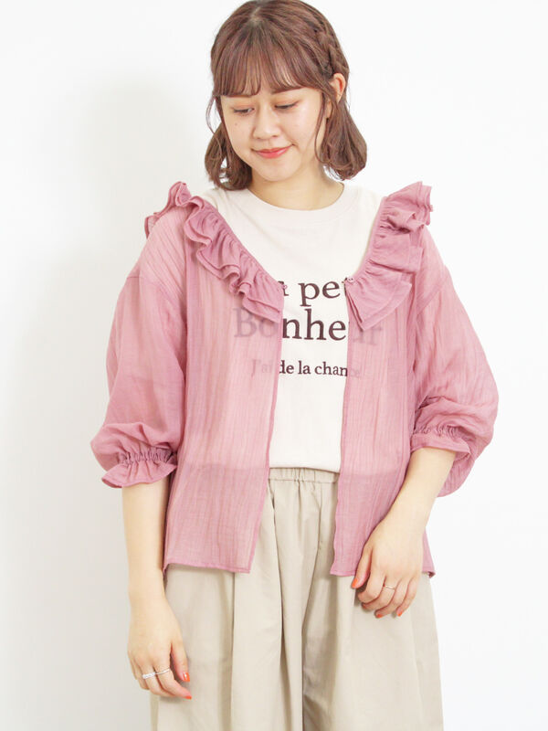 セルロースナイロンシアーフリルブラウス(トップス/シャツ・ブラウス セルロースナイロンシアーフリルブラウス(トップス/シャツ・ブラウス