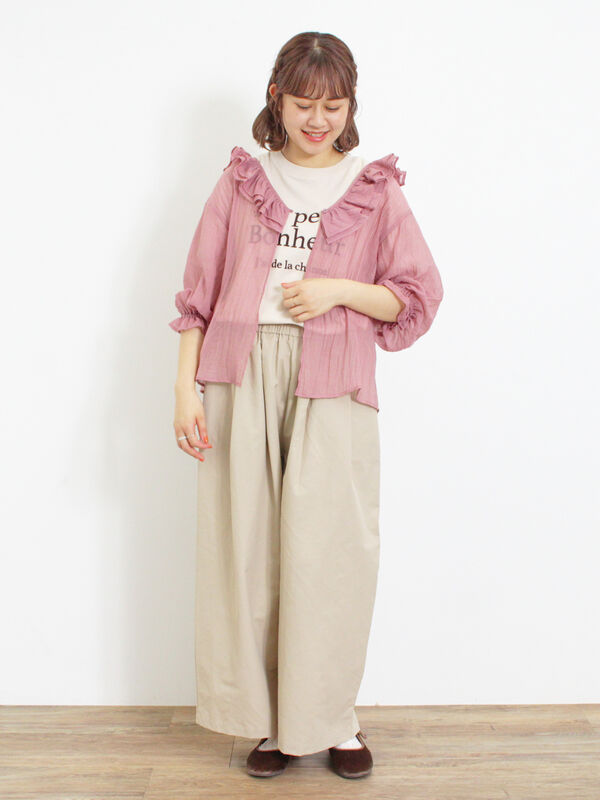 セルロースナイロンシアーフリルブラウス（トップス/シャツ・ブラウス