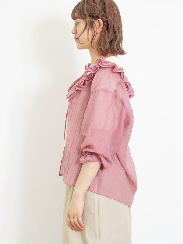 セルロースナイロンシアーフリルブラウス（トップス/シャツ・ブラウス