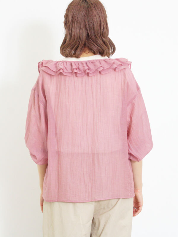 42★フォクシー ニューヨーク フリルスリーブ 半袖ブラウス ピンク 日本製 FOXEY NEW YORK(フォクシー ニューヨーク) 42☆FOXEY NEW YORK