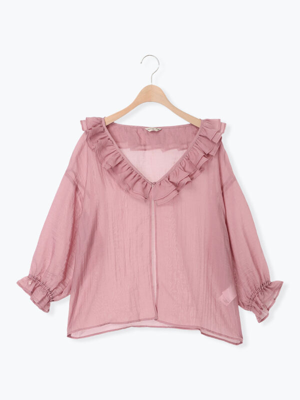 セルロースナイロンシアーフリルブラウス（トップス/シャツ・ブラウス