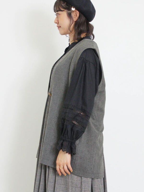 綿麻ミドル丈ベスト（アウター/ベスト）【セール】｜Samansa Mos2