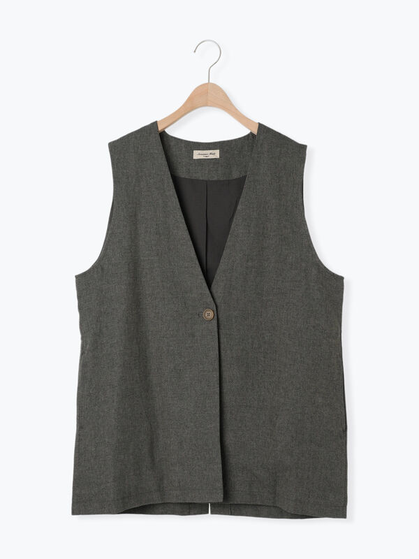 綿麻ミドル丈ベスト（アウター/ベスト）【セール】｜Samansa Mos2