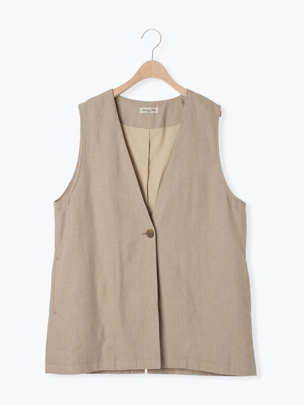 綿麻ミドル丈ベスト（アウター/ベスト）【セール】｜Samansa Mos2