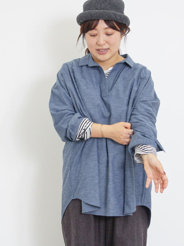 後ろ釦スキッパーチュニック（トップス/シャツ・ブラウス）【セール