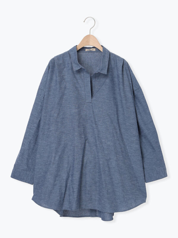 後ろ釦スキッパーチュニック（トップス/シャツ・ブラウス）【セール