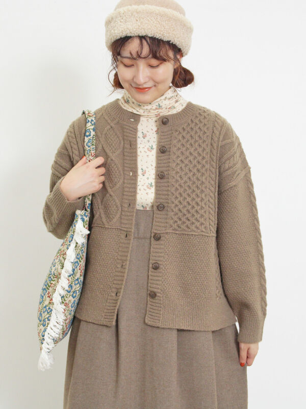 パッチワークケーブル前後2WAYニット（トップス/カーディガン