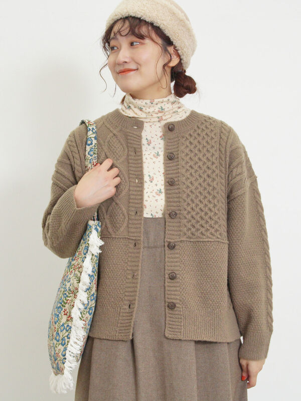 パッチワークケーブル前後2WAYニット（トップス/カーディガン