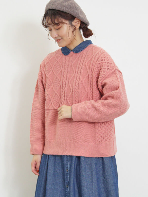 パッチワークケーブル前後2WAYニット（トップス/カーディガン