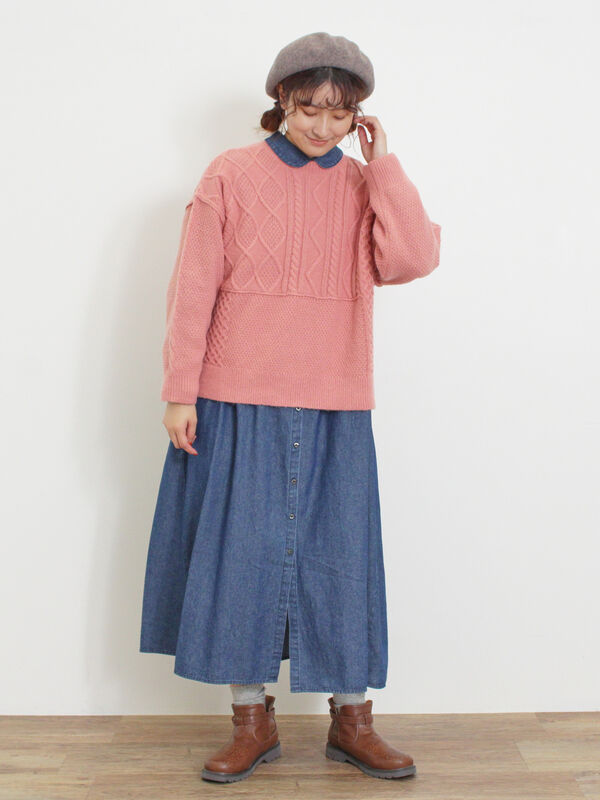 パッチワークケーブル前後2WAYニット（トップス/カーディガン