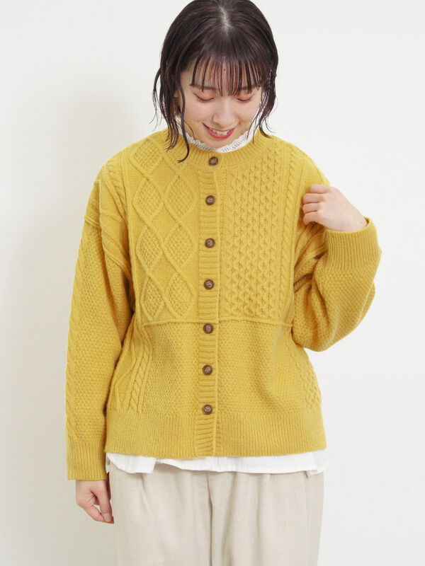 パッチワークケーブル前後2WAYニット（トップス/カーディガン