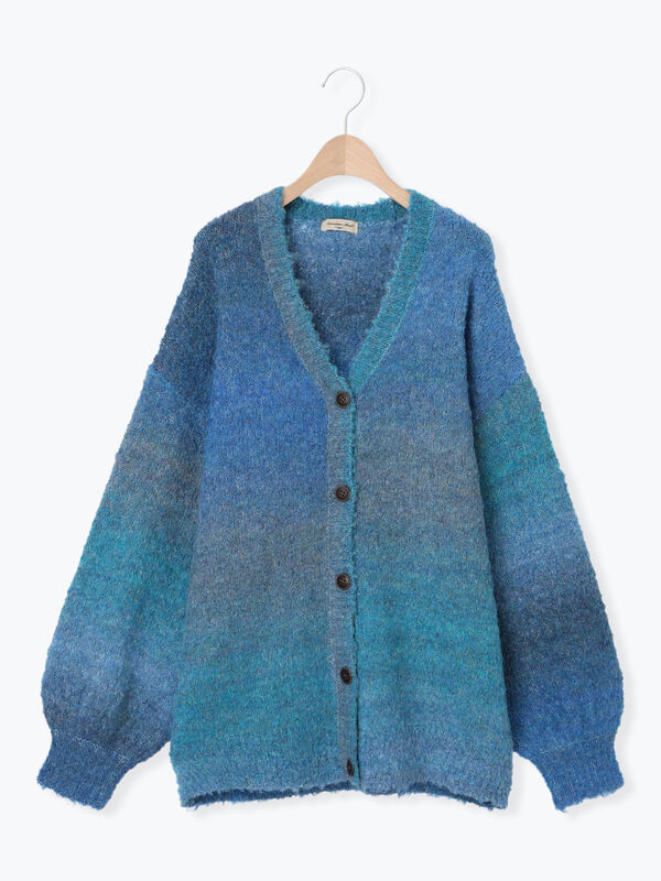 グラデーションブークレミドル丈Vネックカーディガン（トップス