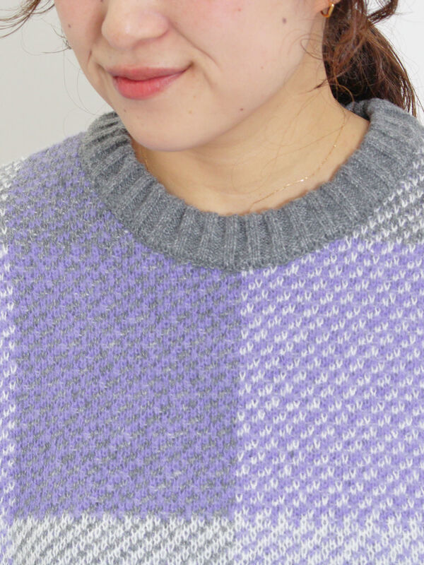 マシンウォッシャブル】ブロックチェック柄ニットプルオーバー