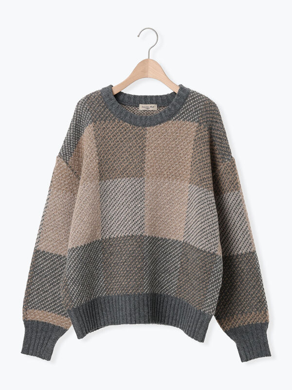 マシンウォッシャブル】ブロックチェック柄ニットプルオーバー