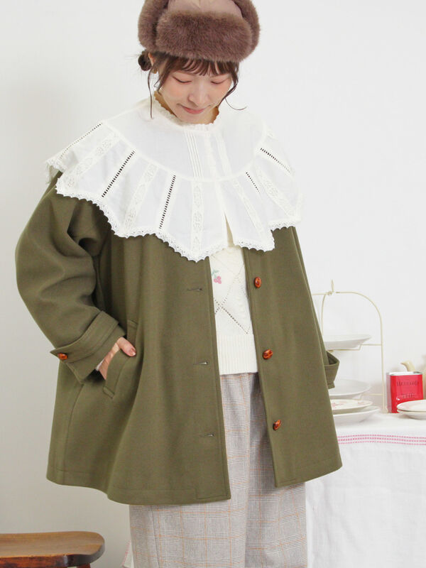 ウーリーライクミドル丈クルーネックコート（アウター/コート