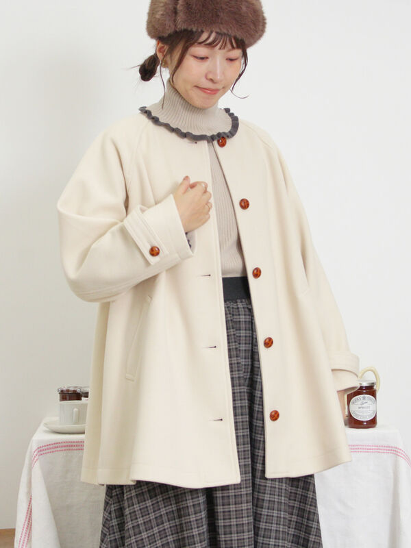 ウーリーライクミドル丈クルーネックコート（アウター/コート