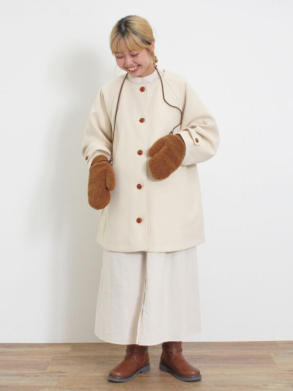 ウーリーライクミドル丈クルーネックコート（アウター/コート