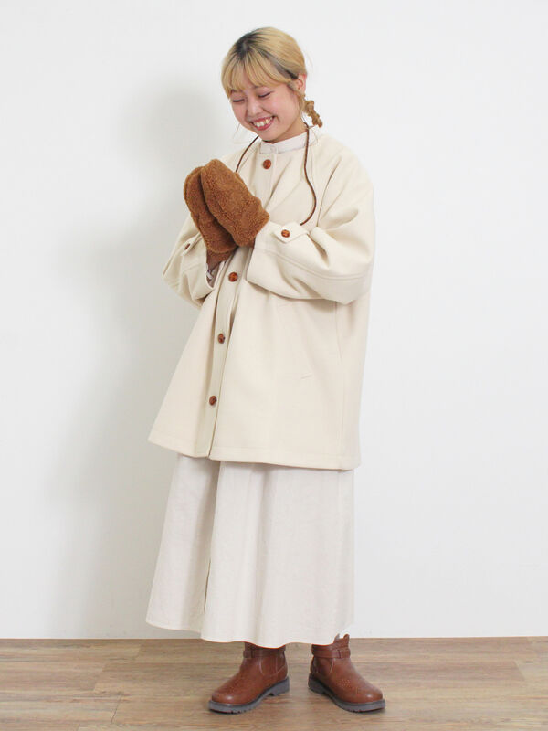 ウーリーライクミドル丈クルーネックコート（アウター/コート