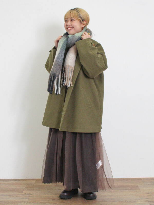 ウーリーライクミドル丈クルーネックコート（アウター/コート