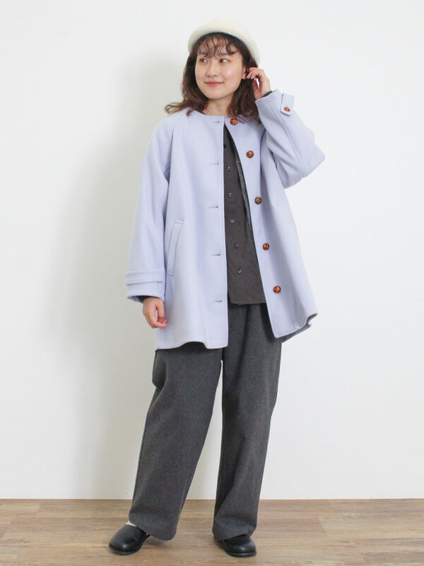 ウーリーライクミドル丈クルーネックコート（アウター/コート