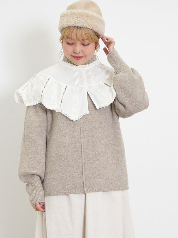 もち屋sama♡グレーニットM&シアーロンT 真ん中ロゴホワイトM もちもちスタンドネックニット（トップス/ニット・セーター）【セール