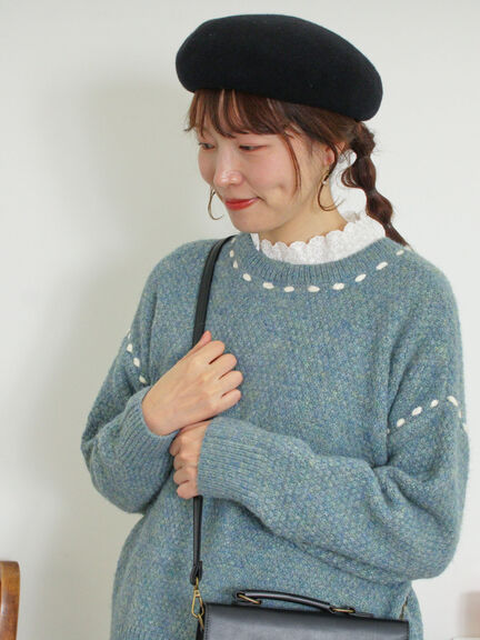 2WAYステッチ配色鹿の子編みニット（ブラック/レッド/ベージュ/ブルー/キナリ）｜Samansa Mos2（サマンサ モスモス）通販