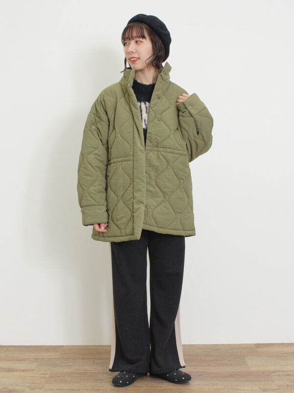バラクラバ付ウエストドロストキルトコート（アウター/コート