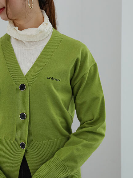胸刺繍ロングリブVネックカーディガン（グレー/ブラック/グリーン）｜Te chichi（テチチ）通販