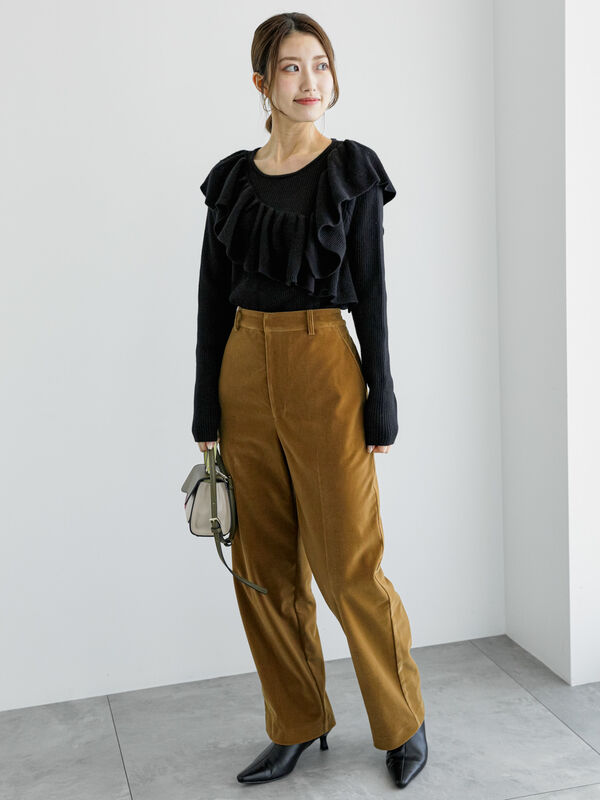 W MAXMARA アウトレット● CECCO タバコラインストレートパンツ ベロアストレートパンツ（ボトムス/パンツ）【セール】｜Te